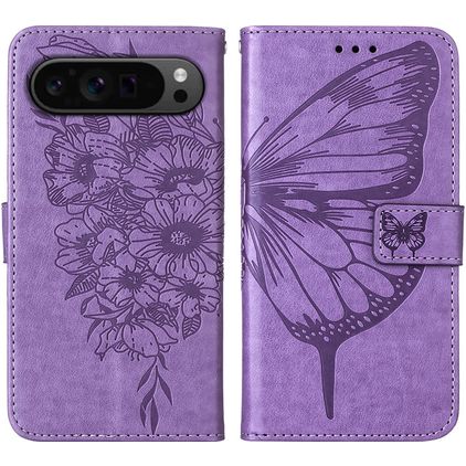 Mobigear Butterfly Google Pixel 9 Pro Lompakkokotelo + Setelitasku - Violetti