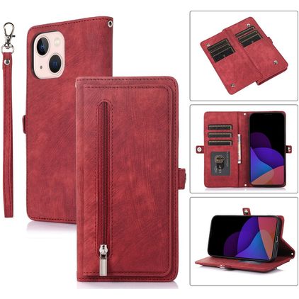 Mobigear Zipper iPhone 14 Plus Pungetui med Seddelrum - Rød