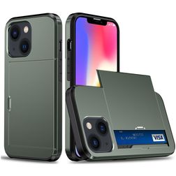 Mobigear Card iPhone 15 Plus Hardcase Etui plecki Wstrząsoodporne z kieszenią na karty - Zielony wojskowy
