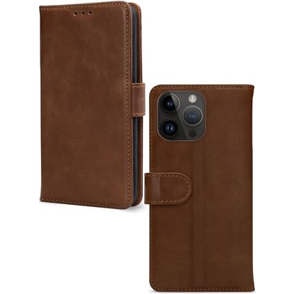 Mobilize Wallet iPhone 14 Pro Max Piel auténtica Funda tipo libro Cartera - Marrón