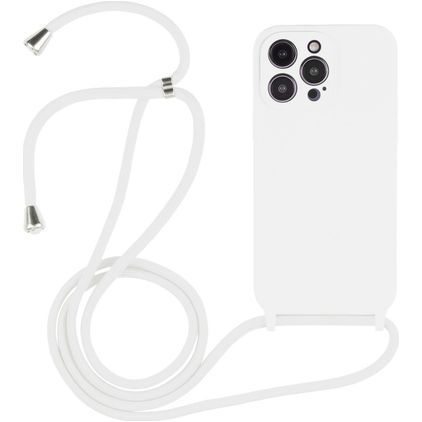 Mobigear Lanyard iPhone 14 Pro Max Silicona Funda con cuerda - Blanco