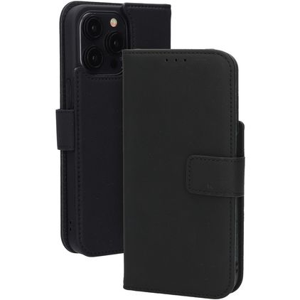 Mobiparts Wallet iPhone 15 Pro Max MagSafe Äkta läder Plånboksfodral med sedelfack - Svart