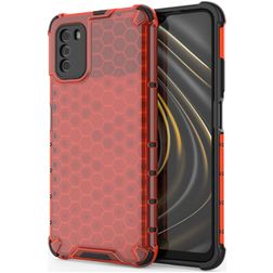 Mobigear Honeycomb POCO M3 Tvrdý plast Zadní kryt odolný proti nárazům - Červená