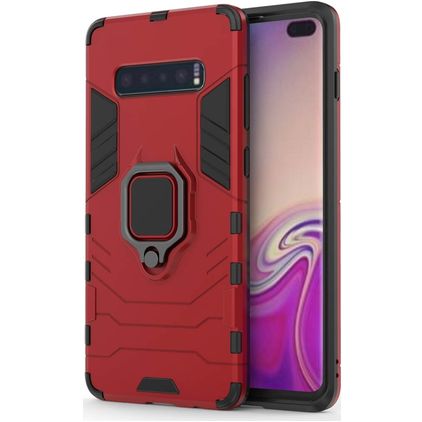 Mobigear Armor Ring Samsung Galaxy S10 Plus Hard Case Back cover Shockproof with Ring Holder - Red