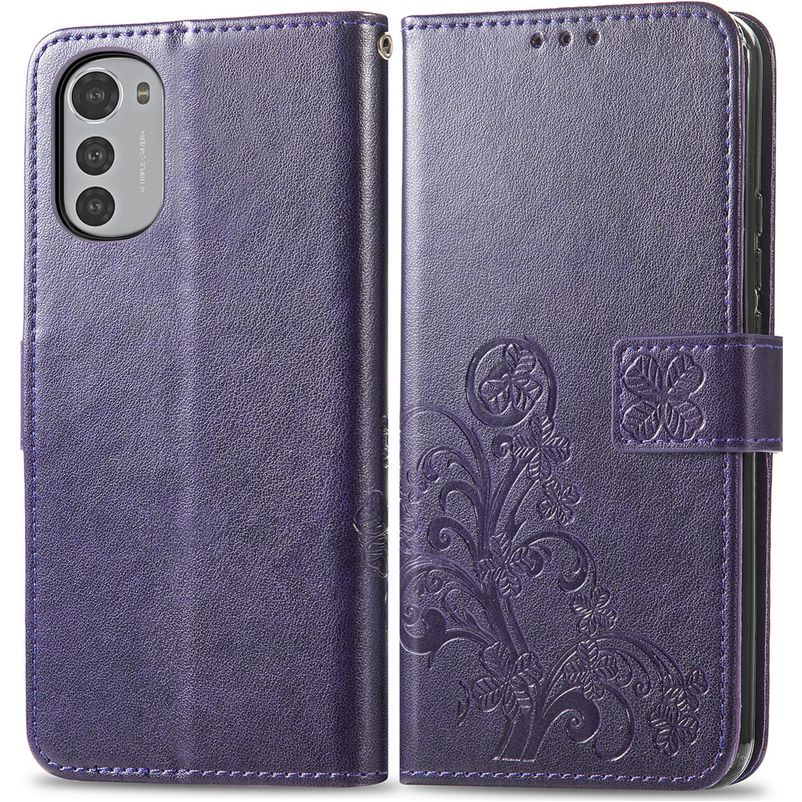 Mobigear Clover Motorola Moto E32 Funda tipo libro Cartera - Morado