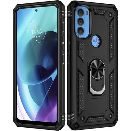 Mobigear Armor Ring Motorola Moto G71 5G Hard Case Back cover Shockproof with Ring Holder - Black