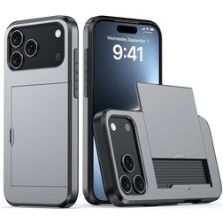 Mobigear Card iPhone 18 Pro Max Plástico rígido Capa traseira Antichoque com porta-cartões - Cinzento