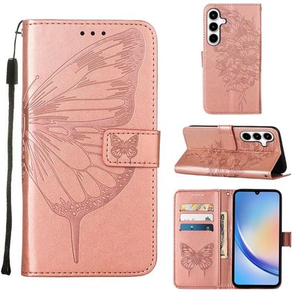 Mobigear Butterfly Samsung Galaxy A35 Lompakkokotelo + Setelitasku - Ruusukulta