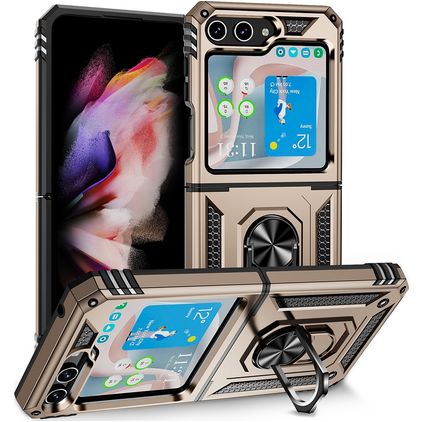 Mobigear Armor Ring Samsung Galaxy Z Flip 5 Hårdt Bagsidecover Stødsikkert med ringholder - Guld