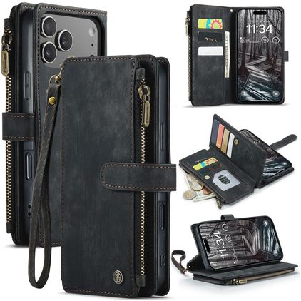 CaseMe C30 iPhone 18 Pro Max Knížkové pouzdro Peněženka - Černá