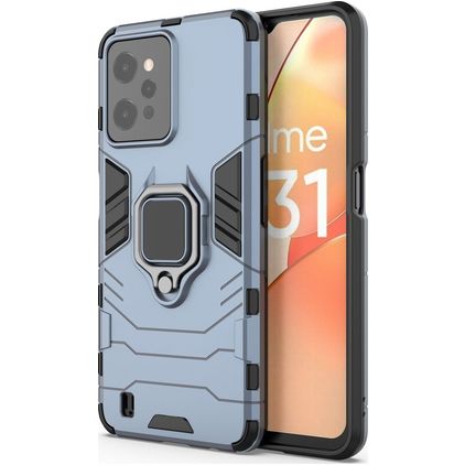 Mobigear Armor Ring Realme C31 Kova Suojakuori Iskunkestävä + Sormuspidike - Sininen