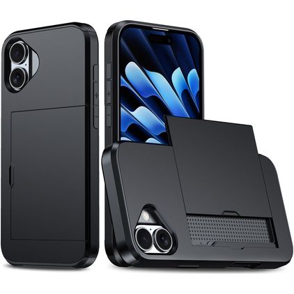 Mobigear Card iPhone 16 Plus Funda Plástico rígido Carcasa Antigolpes con tarjetero - Negro