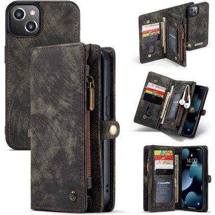 CaseMe 008 iPhone 13 Mini Knížkové pouzdro 2v1 s odnímatelným krytem Peněženka - Černá