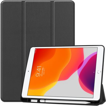 Mobigear Tri-Fold Gel iPad 9 (2021) TPU / Umělá kůže Knížkové pouzdro + Držák na stylus - Černá