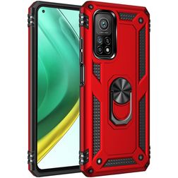 Mobigear Armor Ring Xiaomi Mi 10T Kova Suojakuori Iskunkestävä + Sormuspidike - Punainen
