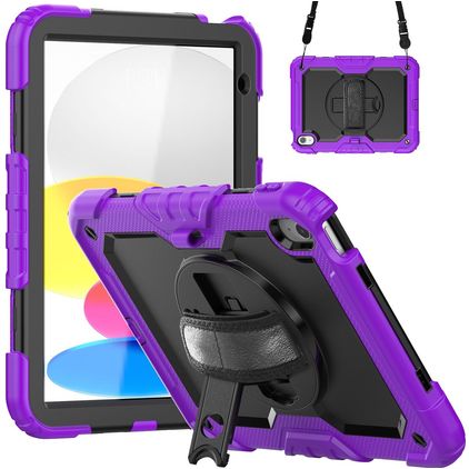 Mobigear SureGrip Xtreme iPad 11 (2025) Fodral Hårdplast / Silikon Skal + Axelrem + Ställ - Lila