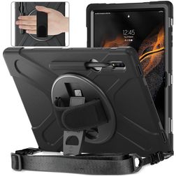 Mobigear SureGrip XGuard Samsung Galaxy Tab S8 Ultra Fodral Hårdplast / Silikon Skal + Pennhållare + Axelrem + Ställ - Svart