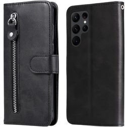 Mobigear Zipper Samsung Galaxy S23 Ultra Knížkové pouzdro Peněženka - Černá