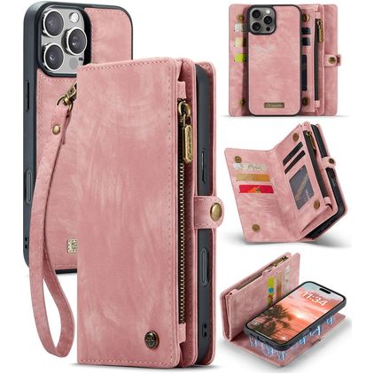 CaseMe 008 iPhone 16 Pro Funda tipo libro 2 en 1 con carcasa extraíble Cartera - Rosa