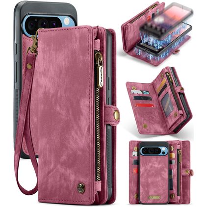 CaseMe 008 Google Pixel 9 Pro XL Knížkové pouzdro 2v1 s odnímatelným krytem Peněženka - Červená