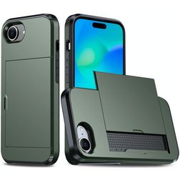 Mobigear Card iPhone 16e Hard Case Back cover Shockproof with Card Holder - Green