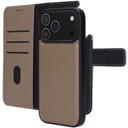 Mobiparts iPhone 17 Pro Max Funda Piel auténtica Funda tipo libro 2 en 1 con carcasa extraíble Cartera - Taupe