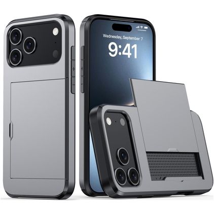 Mobigear Card iPhone 18 Pro Hard Case Back cover Shockproof with Card Holder - Grey
