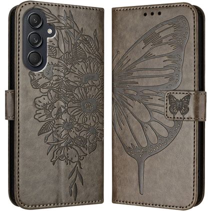 Mobigear Butterfly Samsung Galaxy M55 Plånboksfodral med sedelfack - Grå