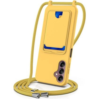 Mobigear Lanyard Card Samsung Galaxy S24 FE Silikon Etui ze smyczą z kieszenią na karty - Żółty