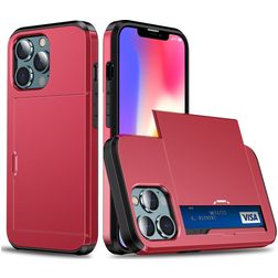 Mobigear Card iPhone 14 Plus Hårdt Bagsidecover Stødsikkert med kortholder - Rød