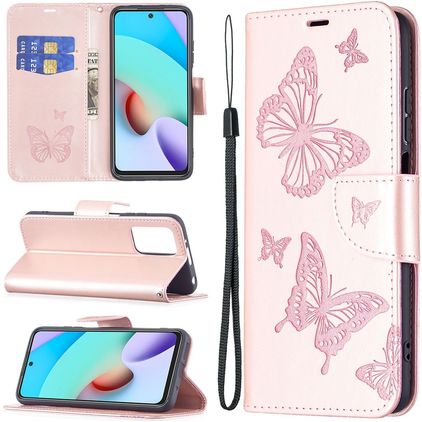 Mobigear Butterfly Xiaomi Redmi 10 4G Funda tipo libro Cartera - Oro rosa