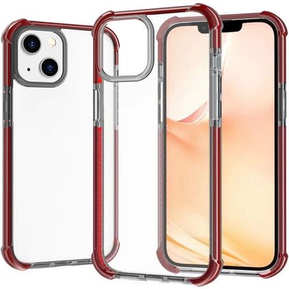 Mobigear Full Bumper iPhone 14 Hårdt Bagsidecover Stødsikkert - Gennemsigtig / Rød