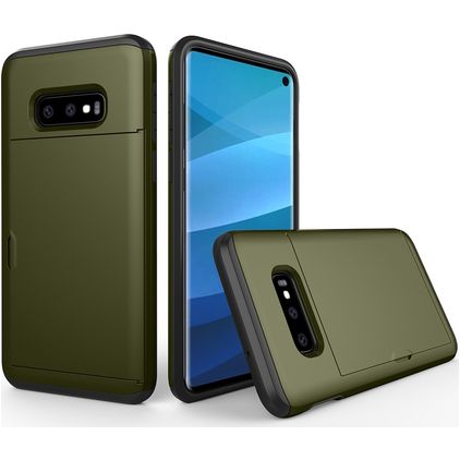 Mobigear Card Samsung Galaxy S10e Hårdt Bagsidecover Stødsikkert med kortholder - Armygrøn