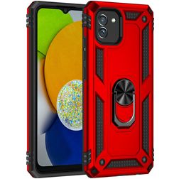 Mobigear Armor Ring Samsung Galaxy A03 Fodral Hårdplast Skal Stötsäkert med ringhållare - Röd