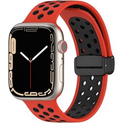 Mobigear Sport Plus Mag Silikone Apple Watch Urrem Magnetlås - 42/41/40/38 mm - Sort / Rød