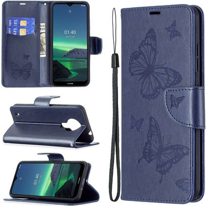 Mobigear Butterfly Nokia 1.4 Pungetui med Seddelrum - Mørkeblå