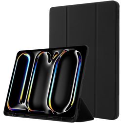 Mobigear Tri-Fold Gel iPad Pro 11 Inch (2024) TPU / Leatherette Wallet case + Stylus Holder - Black