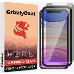 GrizzlyCoat Easy Fit AntiSpy iPhone XS Tempered Glass Screen Protector Privacy - Case Friendly + Installation Frame