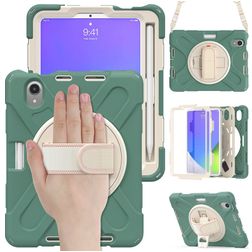 Mobigear SureGrip XGuard iPad Mini 6 (2021) Fodral Hårdplast / Silikon Skal + Pennhållare + Axelrem + Ställ - Grön
