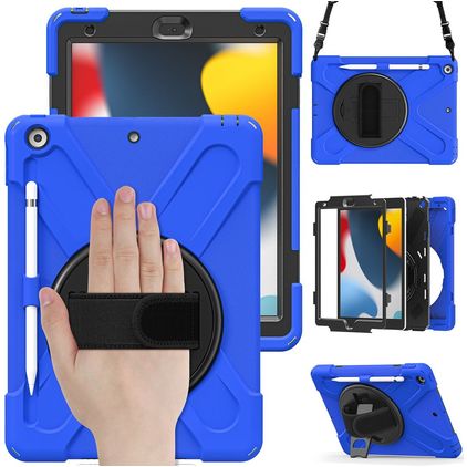 Mobigear SureGrip XGuard iPad 9 (2021) Kova muovi / Silikoni Suojakuori + Kynänpidike + Olkahihna + Teline - Sininen