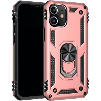 Mobigear Armor Ring iPhone 12 Plástico rígido Capa traseira Antichoque com anel - Rosa dourado