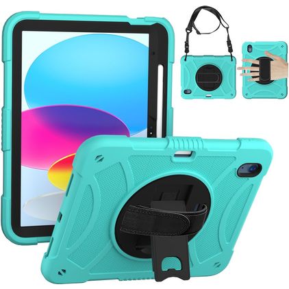 Mobigear SureGrip iPad 11 (2025) Plastica rigida / Silicone Back cover + Portapenna + Tracolla + Supporto - Turchese