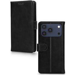 Mobilize Wallet iPhone 18 Pro Max Ægte læder Pungetui med Seddelrum - Sort