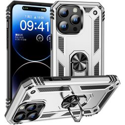 Mobigear Armor Ring iPhone 16 Pro Kova Suojakuori Iskunkestävä + Sormuspidike - Hopea