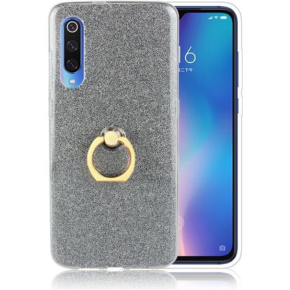 Mobigear Glitter Ring Xiaomi Mi 9 TPU flexible Carcasa con anillo - Negro