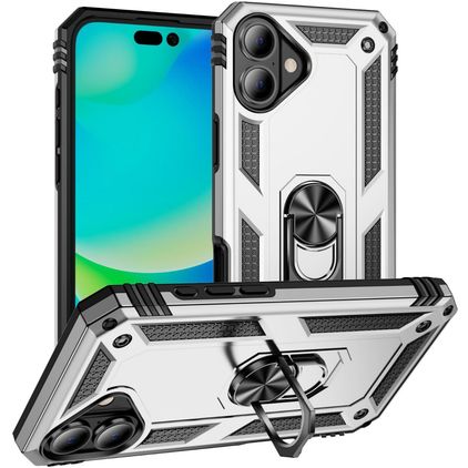 Mobigear Armor Ring iPhone 17 Tvrdý plast Zadní kryt odolný proti nárazům s prstýnkem - Stříbrná