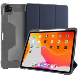 Mutural Tri-Fold Tough iPad Pro 12,9 polegadas (2022) Capa livro + Suporte para caneta stylus - Preto / Azul marinho