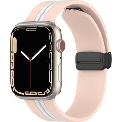 Mobigear Stripe Mag Bracelete Silicone Fecho magnético para Apple Watch - 42/41/40/38 mm - Branco / Rosa