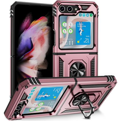 Mobigear Armor Ring Samsung Galaxy Z Flip 5 Fodral Hårdplast Skal Stötsäkert med ringhållare - Roséguld