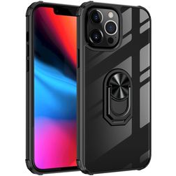 Mobigear Crystal Ring iPhone 14 Plus Plástico rígido Capa traseira com anel - Transparente / Preto